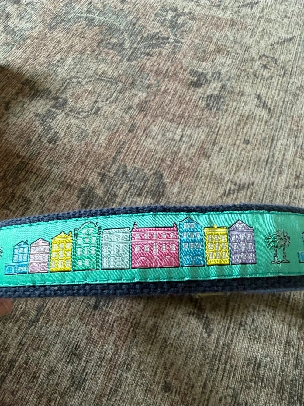 Kids Teal Webbed Belt with Brown Leather Trim